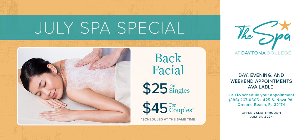 Back Facial $25 for singles or $45 for couples