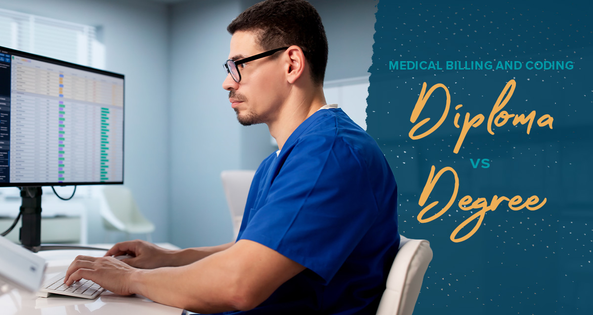 medical billing and coding professional working in an office setting